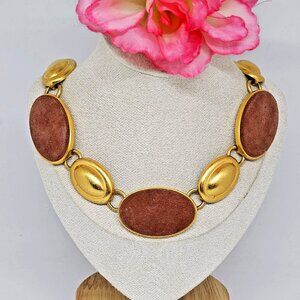 DAUPLAISE Gold Tone Red Fx Seude Large Link Choker Necklace Statement Collar